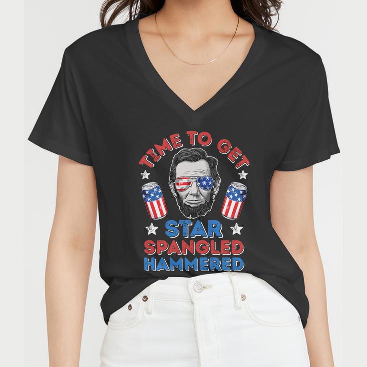 Time To Get Star Spangled Hammered 4Th Of July Men Lincoln Women V-Neck T-Shirt