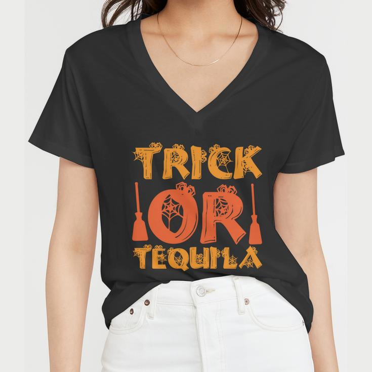 Trick Or Tequila Halloween Quote Women V-Neck T-Shirt