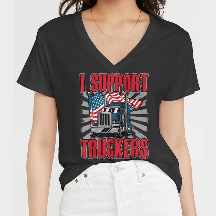 Trucker Trucker Support I Support Truckers Freedom Convoy Women V-Neck T-Shirt