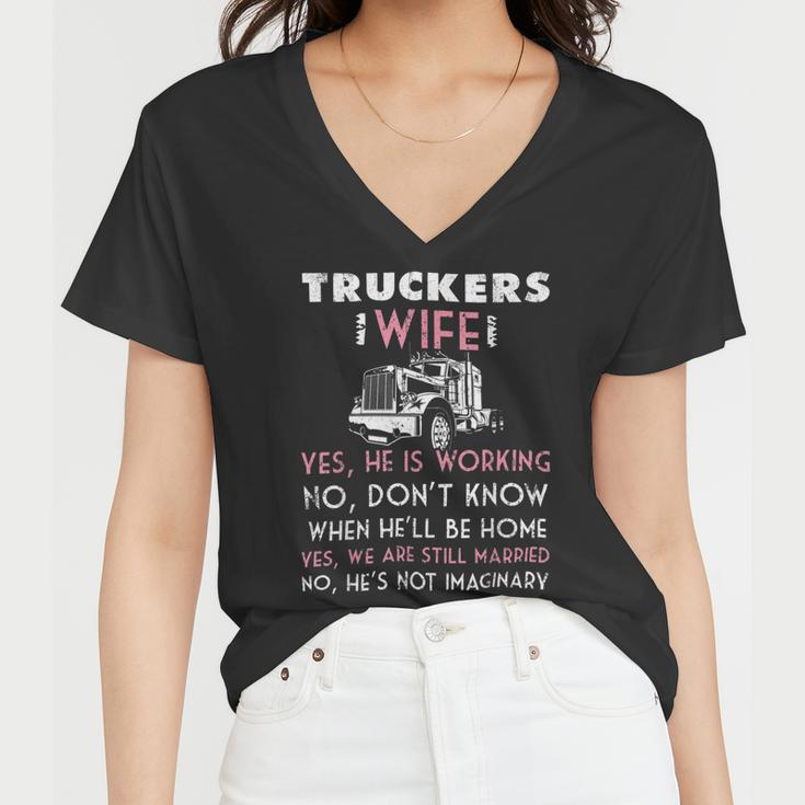 Trucker Trucker Wife Shirt Not Imaginary Truckers WifeShirts Women V-Neck T-Shirt