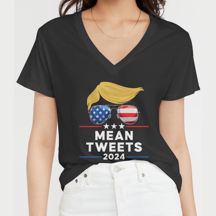 Trump 2024 Mean Tweets Usa Flag Sunglasses Funny Political Gift Women V-Neck T-Shirt