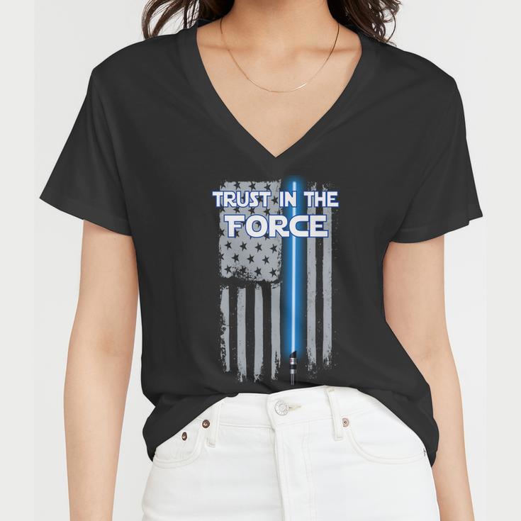 Trust In The Force American Blue Lightsaber Police Flag Tshirt Women V-Neck T-Shirt