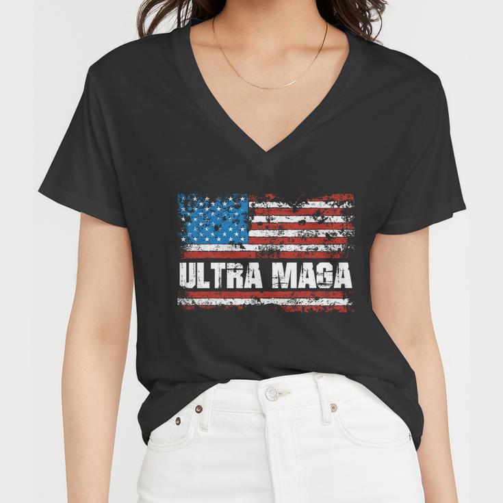 Ultra Maga Distressed United States Of America Usa Flag Women V-Neck T-Shirt