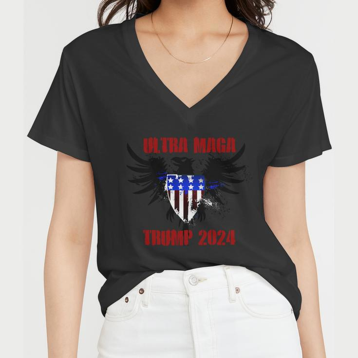 Ultra Maga Eagle Grunge Splatter Trump 2024 Anti Biden Women V-Neck T-Shirt