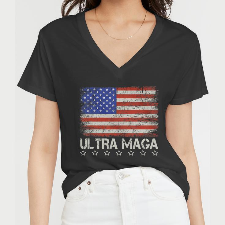 Ultra Maga Shirt Maga King Funny Anti Biden Us Flag Pro Trump Trendy Tshirt V2 Women V-Neck T-Shirt