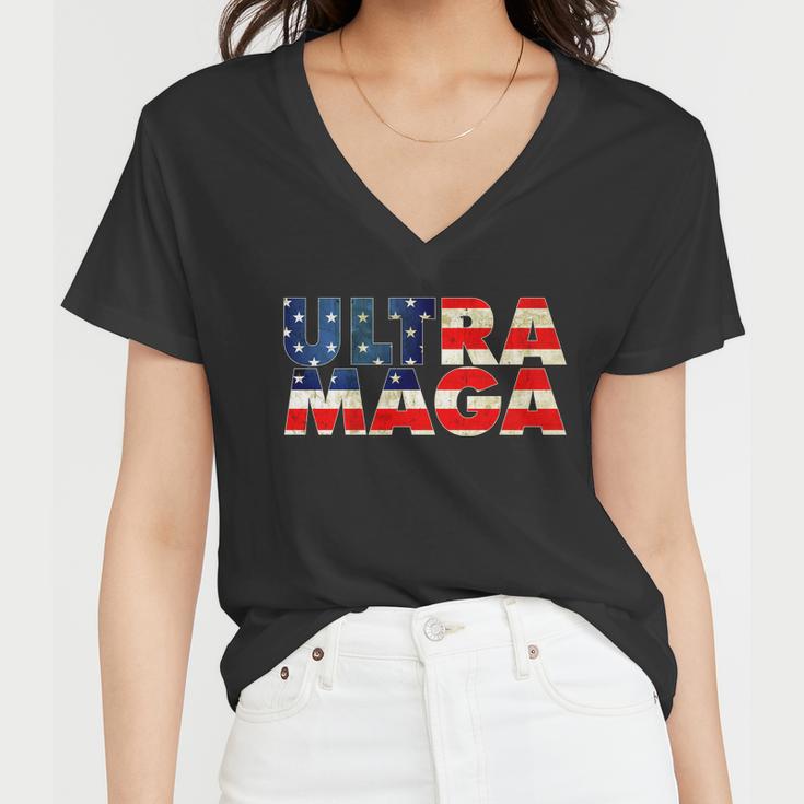 Ultra Maga Usa American Flag Women V-Neck T-Shirt