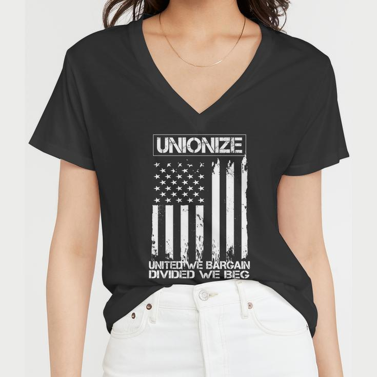 Unionize United We Bargain Divided We Beg Usa Union Pride Great Gift Women V-Neck T-Shirt