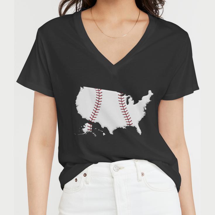 Us Map American Baseball Women V-Neck T-Shirt