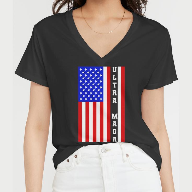 Usa Flag United States Of America Ultra Maga Trump Women V-Neck T-Shirt