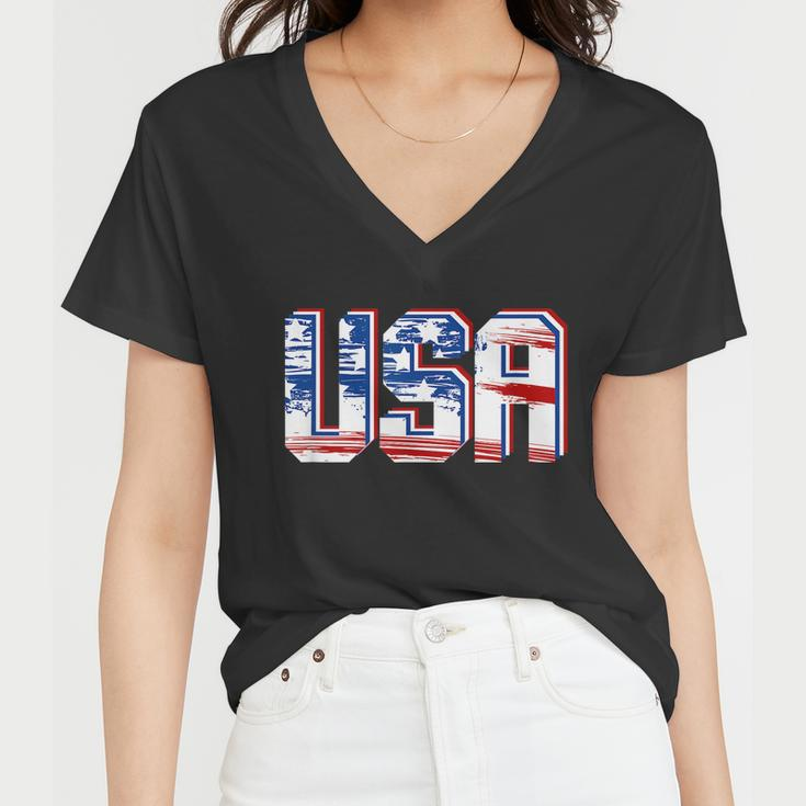 Usa Us Flag Patriotic 4Th Of July America V2 Women V-Neck T-Shirt