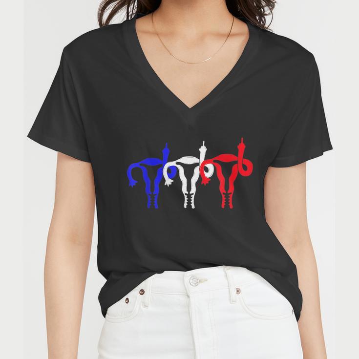 Uterus Shows Middle Finger Feminist Blue Red 4Th Of July Women V-Neck T-Shirt