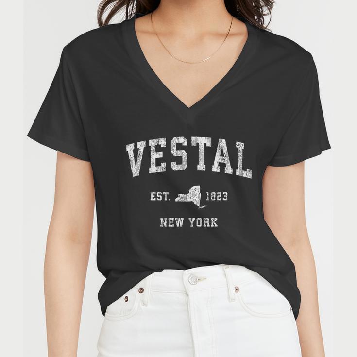 Vestal New York Ny Vintage Athletic Sports Design Women V-Neck T-Shirt