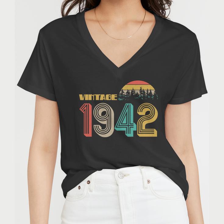 Vintage 1942 Sun Wilderness 80Th Birthday Tshirt Women V-Neck T-Shirt