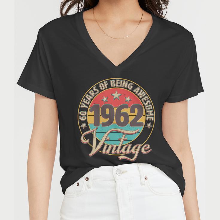 Vintage 1962 Birthday 60 Years Of Being Awesome Emblem Women V-Neck T-Shirt