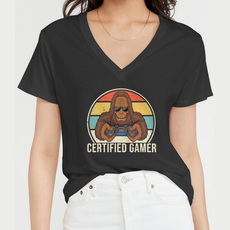 Vintage Certified Gamer Funny Retro Video Game Women V-Neck T-Shirt