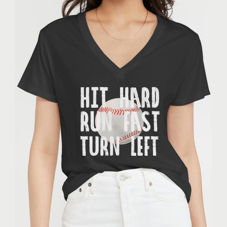 Vintage Hit Hard Run Fast Turn Left Baseball Funny Sport Gift Women V-Neck T-Shirt