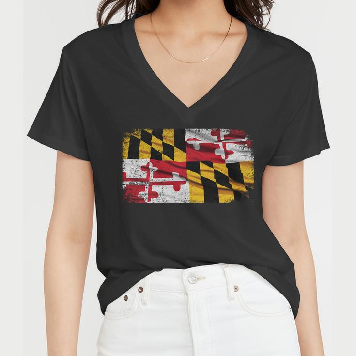 Vintage Maryland Flag Women V-Neck T-Shirt