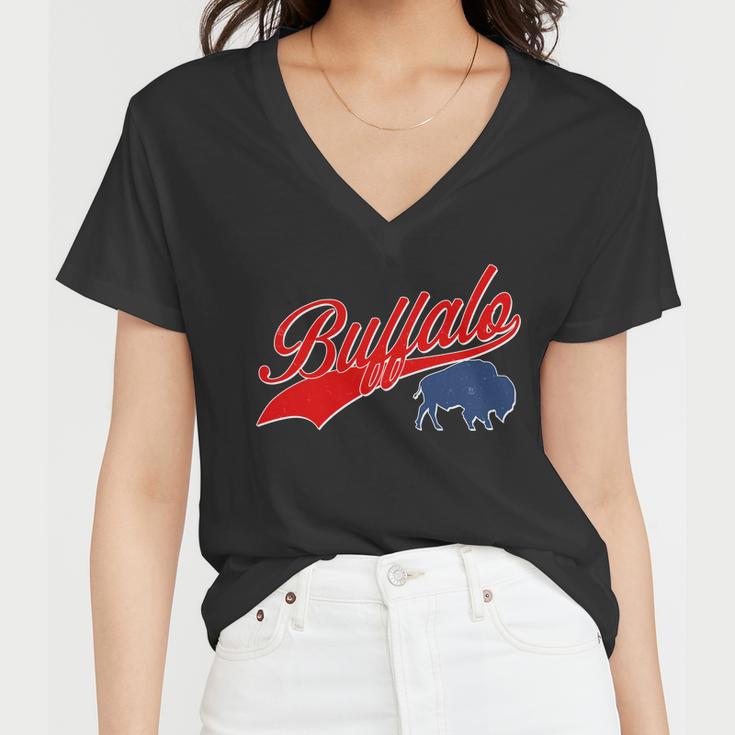 Vintage New York Buffalo Football Logo Women V-Neck T-Shirt