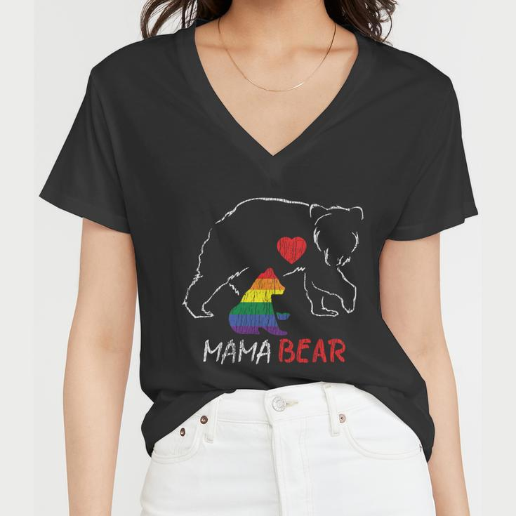 Vintage Rainbow Mama Bear Hugs Mom Mother Love Lgbt Pride Cute Gift Women V-Neck T-Shirt