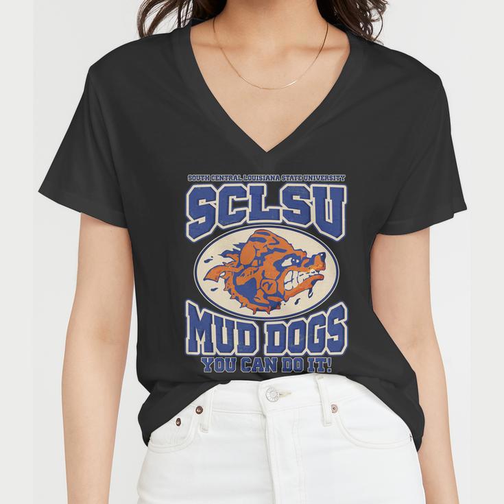 Vintage Sclsu Mud Dogs Classic Football Tshirt Women V-Neck T-Shirt