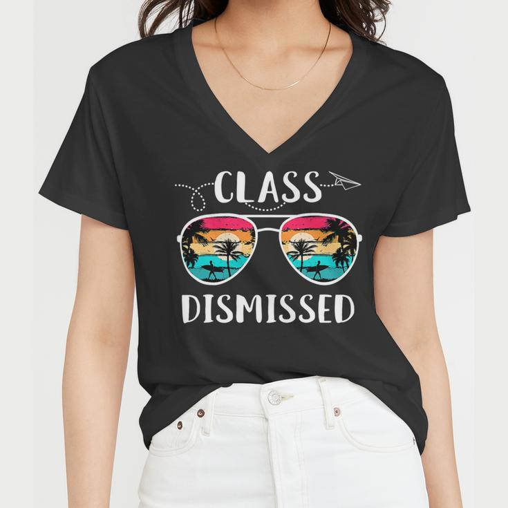 Vintage Teacher Class Dismissed Sunglasses Sunset Surfing V2 Women V-Neck T-Shirt