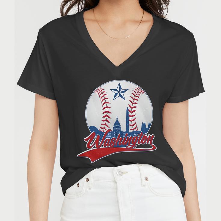 Washington Baseball Vintage Style Fan Women V-Neck T-Shirt