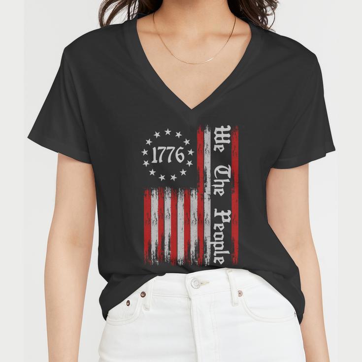 We The People 1776 Distressed Usa American Flag Women V-Neck T-Shirt