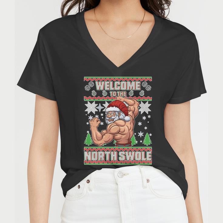 Welcome To The North Swole Santa Ugly Christmas Tshirt Women V-Neck T-Shirt