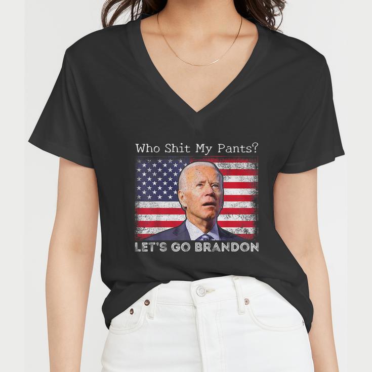 Who Shit My Pants Funny Anti Joe Biden Funny Meme Women V-Neck T-Shirt