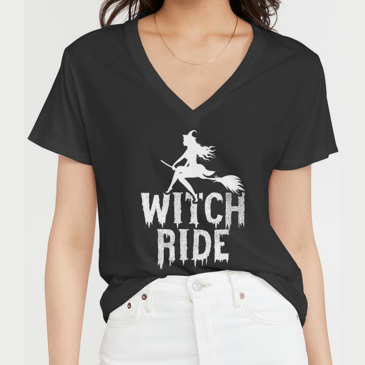 Witch Ride Funny Halloween Quote Women V-Neck T-Shirt