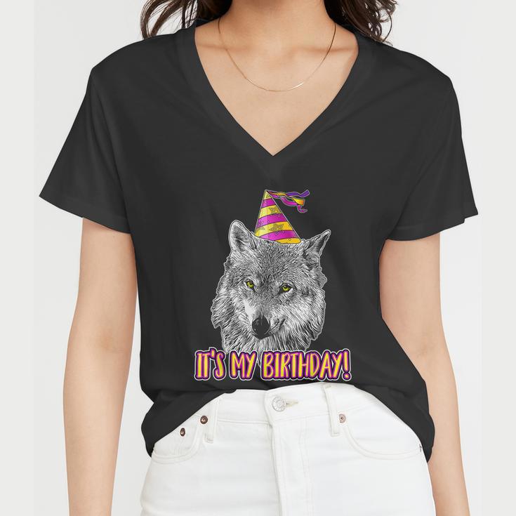 Wolf Birthday Themed Party Wolves Theme Girl Wolf Lover V2 Women V-Neck T-Shirt