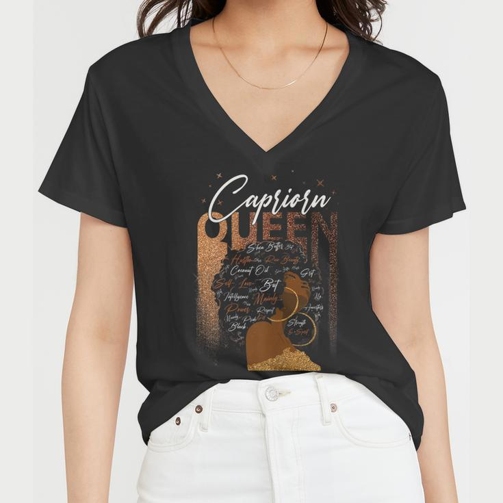 Womens Capricorn Girl Zodiac Birthday Pride Melanin Afro Queen Women V-Neck T-Shirt