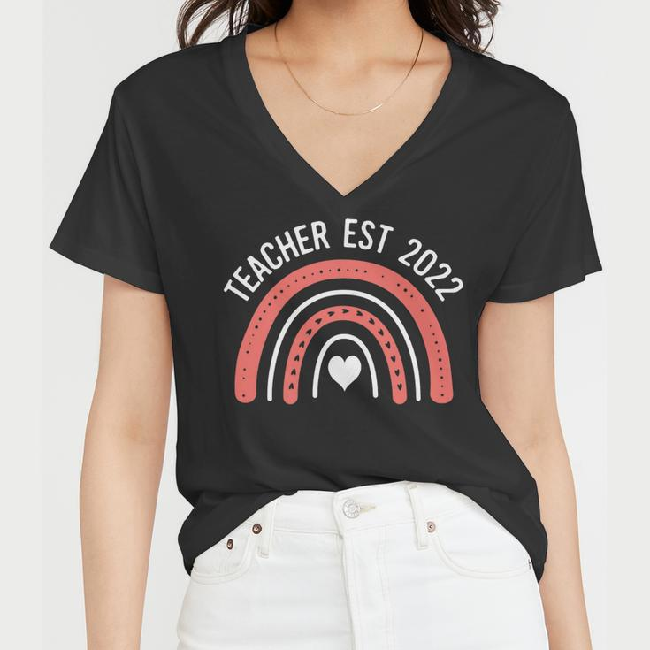 Womens Rainbow Teacher Est 2022 New Teachers Graduation Established Women V-Neck T-Shirt