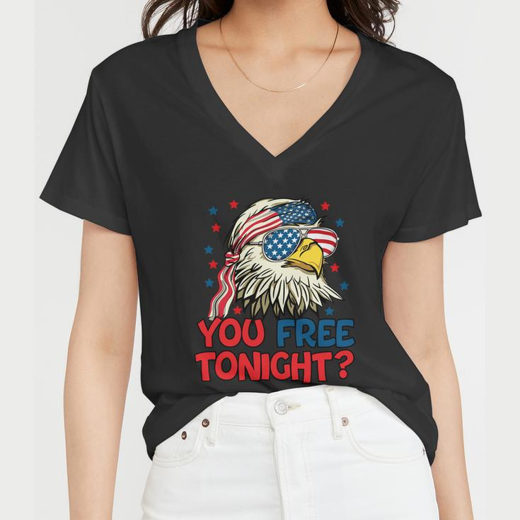 You Free Tonight Bald Eagle Mullet Usa Flag 4Th Of July Gift Women V-Neck T-Shirt