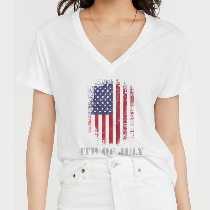 4Th Of July Usa Flag Vintage Distressed Independence Day Great Gift Women V-Neck T-Shirt