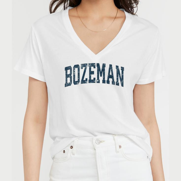 Bozeman Montana Mt Vintage Athletic Sports Navy Design Women V-Neck T-Shirt