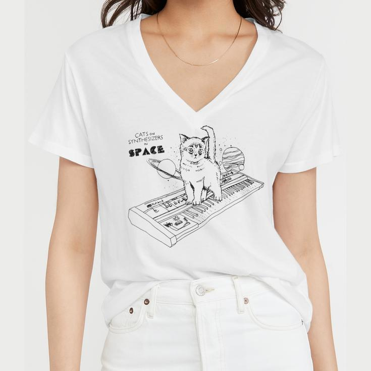 Cats On Synthesizers In Space Cat Owner Women V-Neck T-Shirt