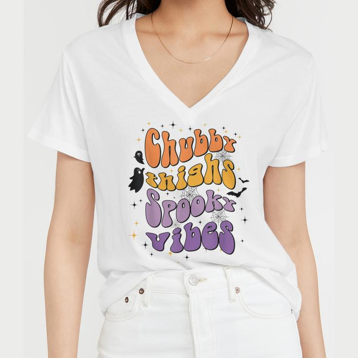 Chubby Thighs And Spooky Vibes Happy Halloween Women V-Neck T-Shirt