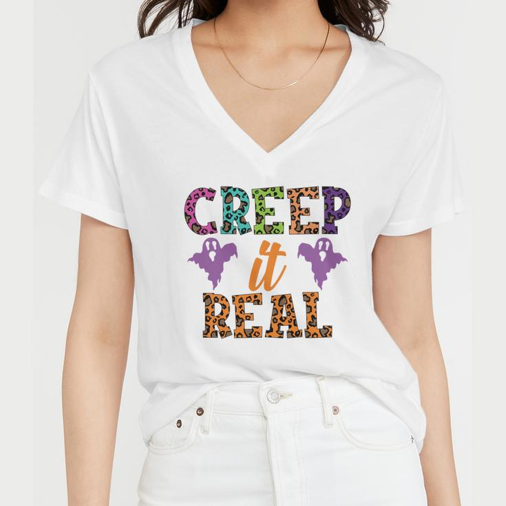 Colorful Boos Creep It Real Halloween Gifts Women V-Neck T-Shirt
