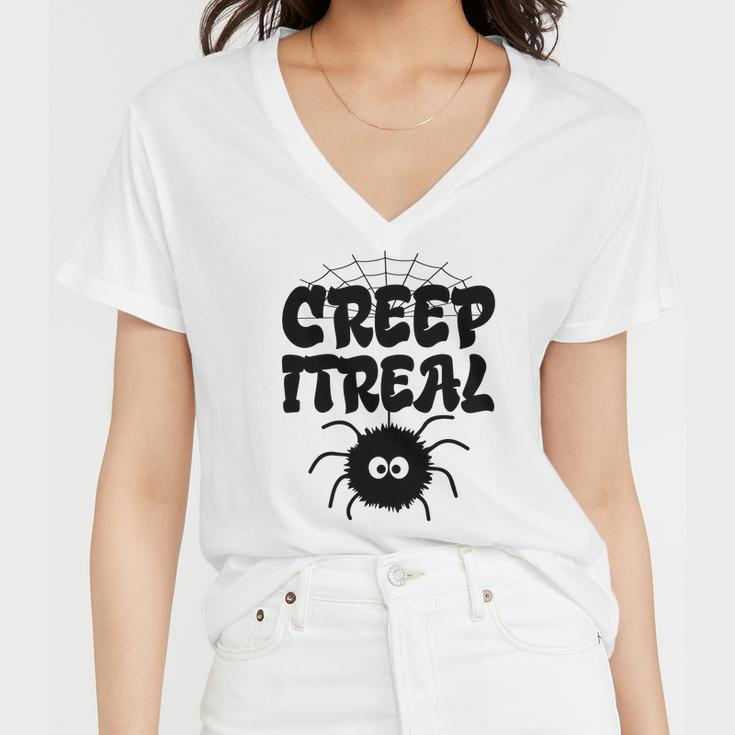 Cute Creep It Real Spider Halloween Present Women V-Neck T-Shirt