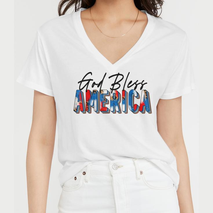God Bless America Tie Dye Leopard Christian 4Th Of July Women V-Neck T-Shirt