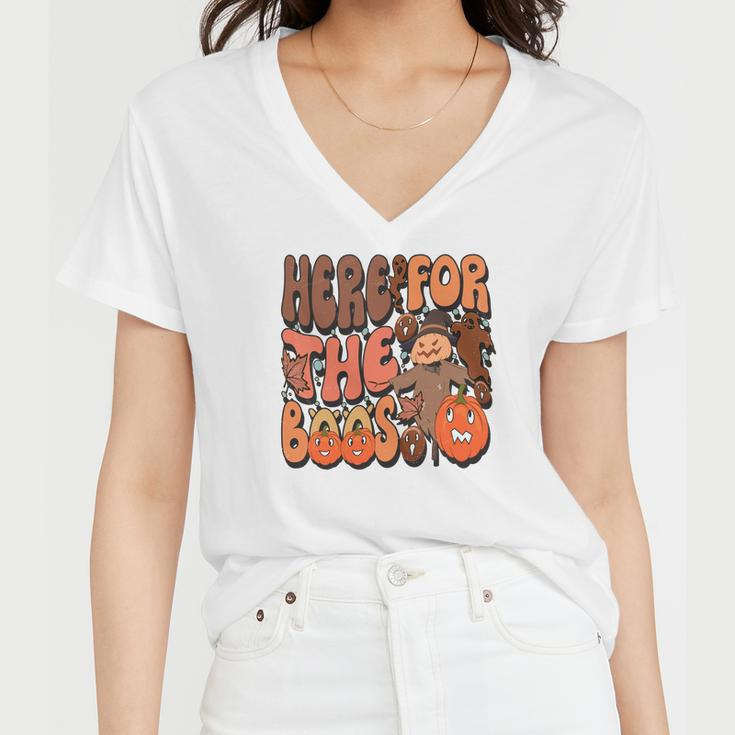 Here For The Boos Groovy Fall Women V-Neck T-Shirt