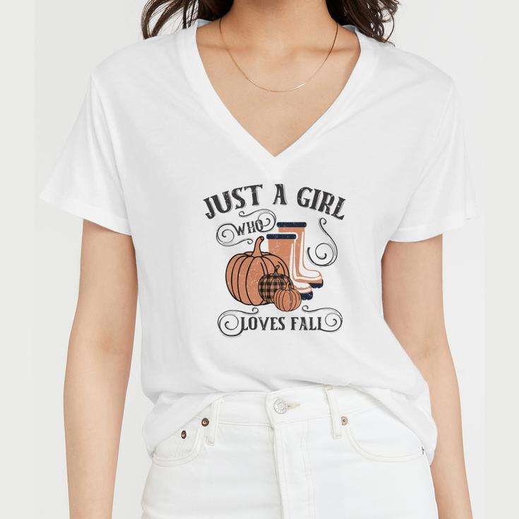 Just A Girl Who Loves Fall Season Women V-Neck T-Shirt