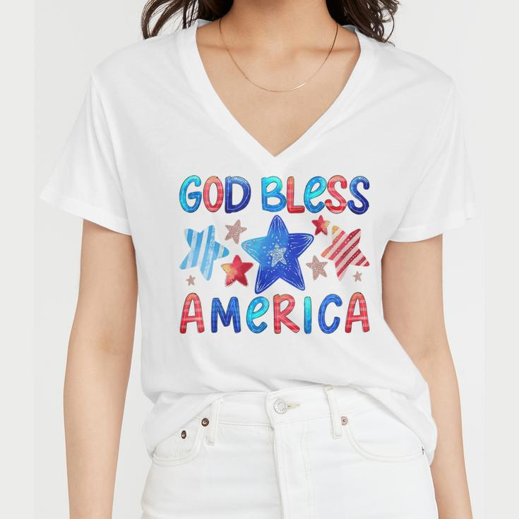 Kids Cute American Flag Girls 4Th Of July God Bless America Kids Women V-Neck T-Shirt