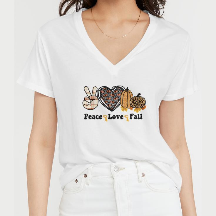 Peace Love Fall Pumpkin Heart Women V-Neck T-Shirt