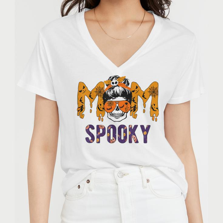 Spooky Mama Messy Skull Mom Witch Halloween Women Women V-Neck T-Shirt