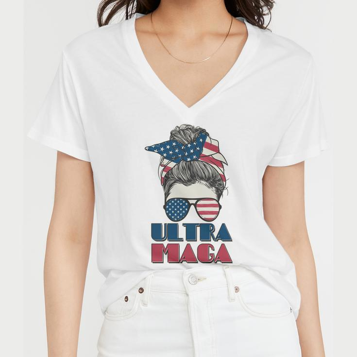 Ultra Maga Hair Bun Woman Women V-Neck T-Shirt