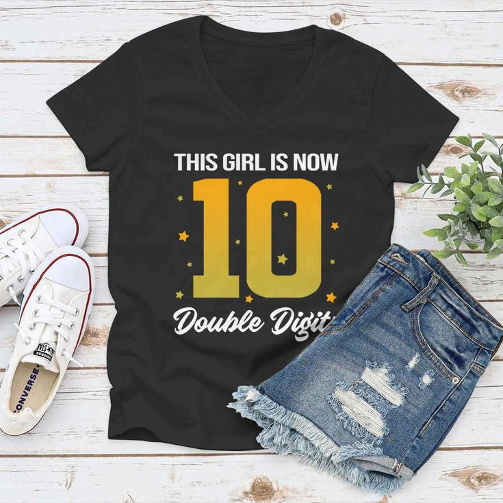 10Th Birthday Glow Party This Girl Is Now 10 Double Digits Gift Women V-Neck T-Shirt