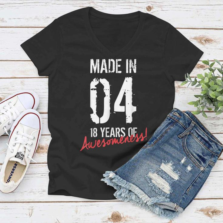 18Th Birthday Boys Girls Awesome Since 2004 18 Year Old Women V-Neck T-Shirt