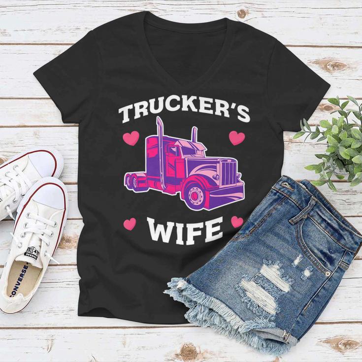 Trucker Truckers Wife Pink Truck Truck Driver Trucker Women V-Neck T-Shirt